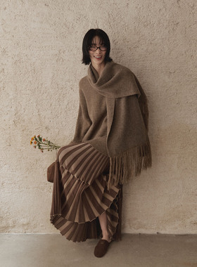 UNITY MODE 氛围感配流苏围巾毛衣女冬季慵懒风简约加厚针织衫