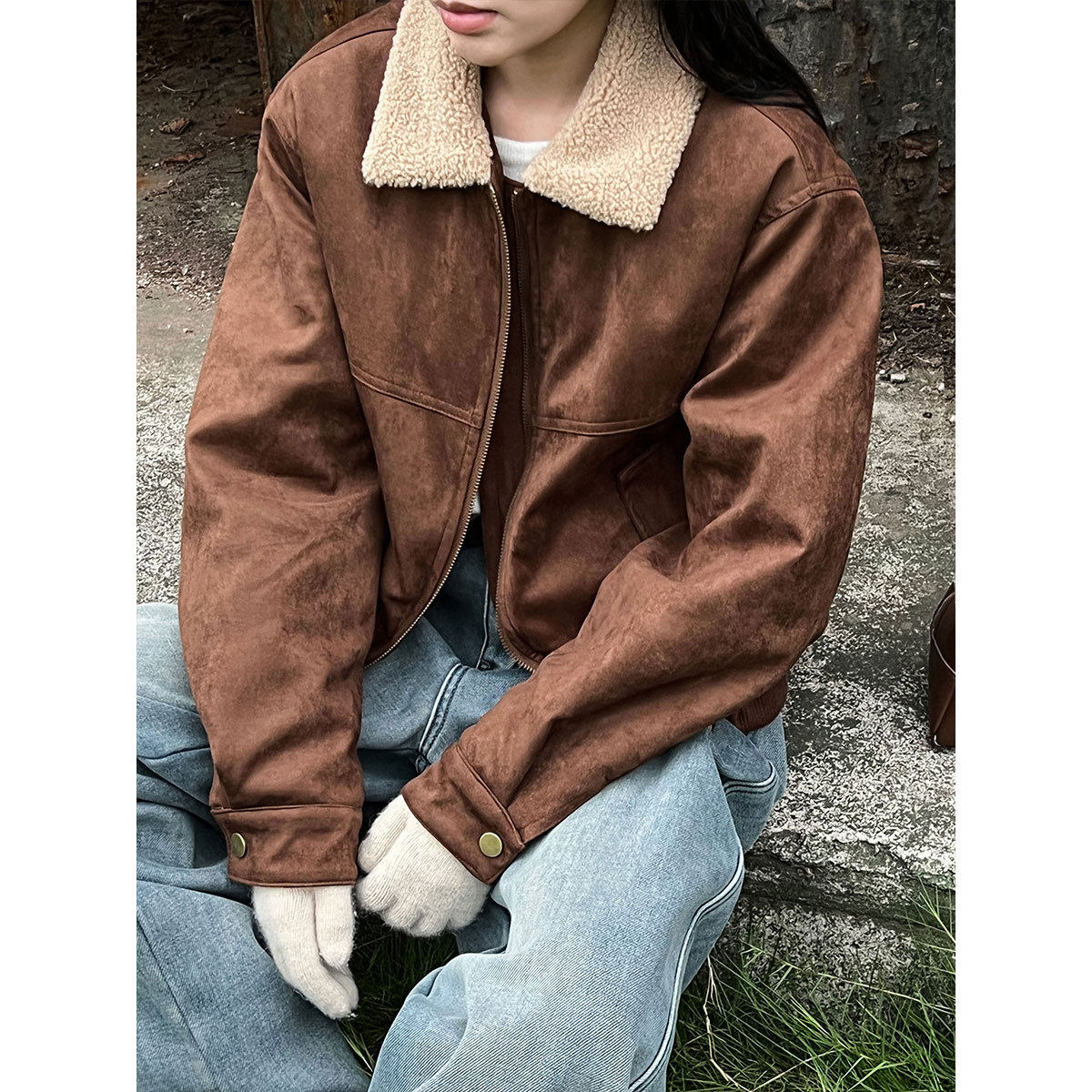 鹿西 复古风麂皮绒翻领拼接短款外套女冬季保暖棉服夹克上衣8556,女装/女士精品,短外套,淘宝优惠券,粉丝福利购,淘宝优惠卷