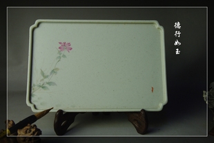 美院全手工手绘陶泥花卉长方形壶承 平价不议!