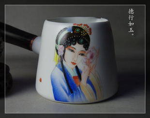 美院手绘京剧人物1 亚光白釉实木把公道杯 断水好 平价不议!