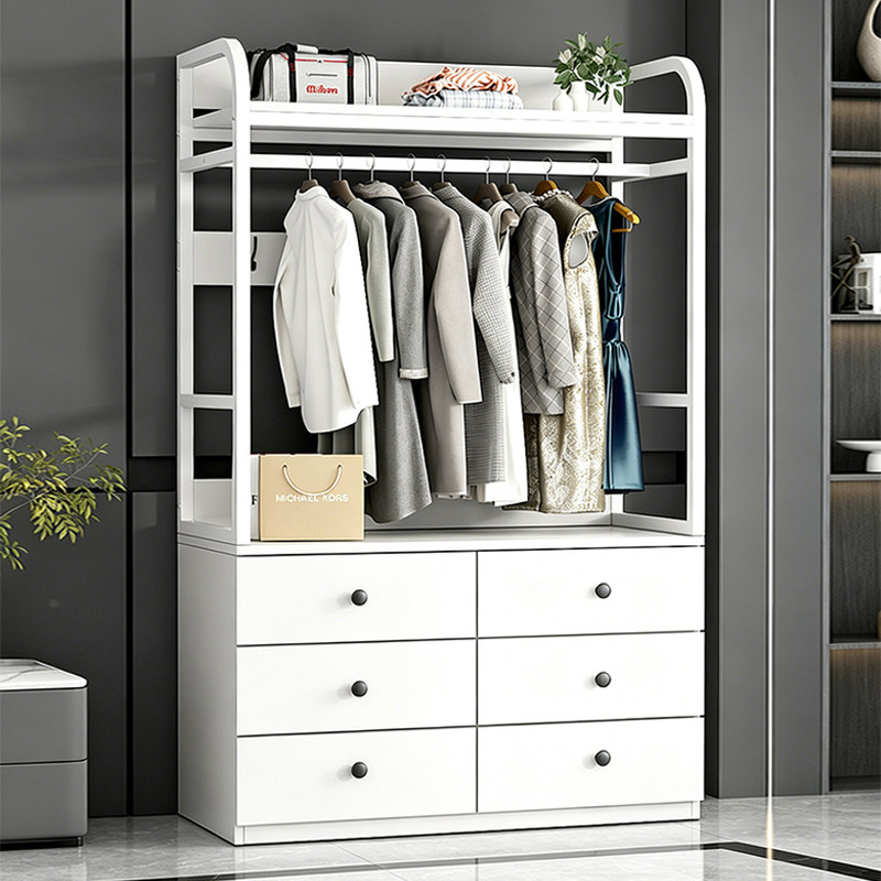 铁艺衣帽架卧室落地挂衣架床头一体家用衣架落地带抽屉收纳置物架