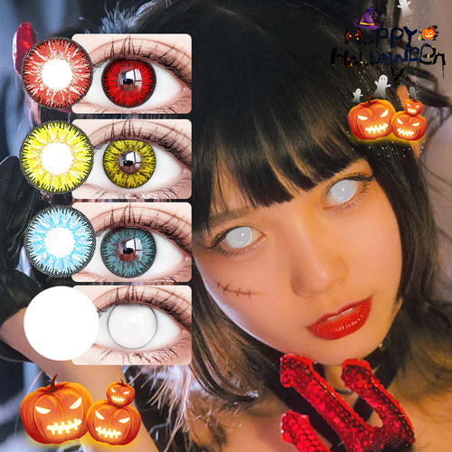 万圣节全白网纯白色cos美瞳日抛写轮眼红色眼睛爱言叶隐眼镜doya