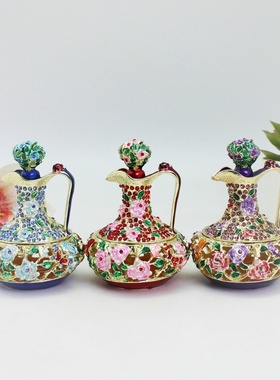 轻奢时尚复古出口欧美珐琅彩镶钻茶壶合金工艺品家居创意装饰摆件