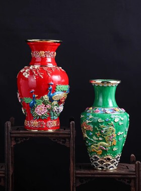珐琅彩孔雀花瓶装饰摆件