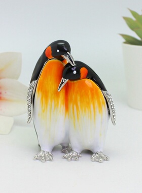 旅游景区纪念品合金工艺品珐琅彩情侣企鹅创意装饰摆件生日礼物
