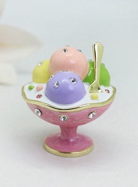 珐琅彩合金冰淇淋杯摆件夏日甜品装饰创意桌面家居艺术工艺品