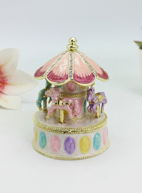 合金工艺品旋转木马儿童房创意装饰摆件七宝烧首饰盒生日礼物