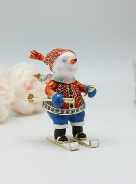 珐琅彩合金雪橇雪人摆件桌面装饰品家居客厅节日摆件创意礼品