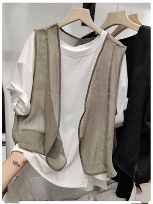 欧货2025夏季新款时尚短袖t恤马夹两件套女宽松显瘦休闲套装上衣