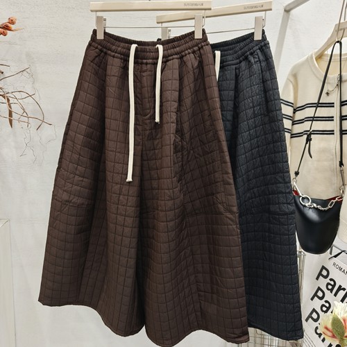 夹棉太妃休闲裤潮格子八分阔腿