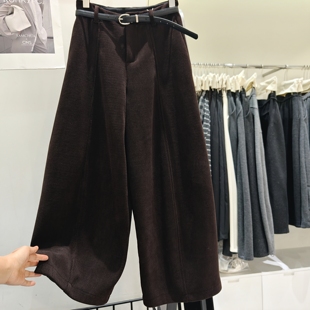 欧货高端加绒灯芯绒阔腿气球裤女2025冬季宽松显瘦高腰弯刀休闲裤