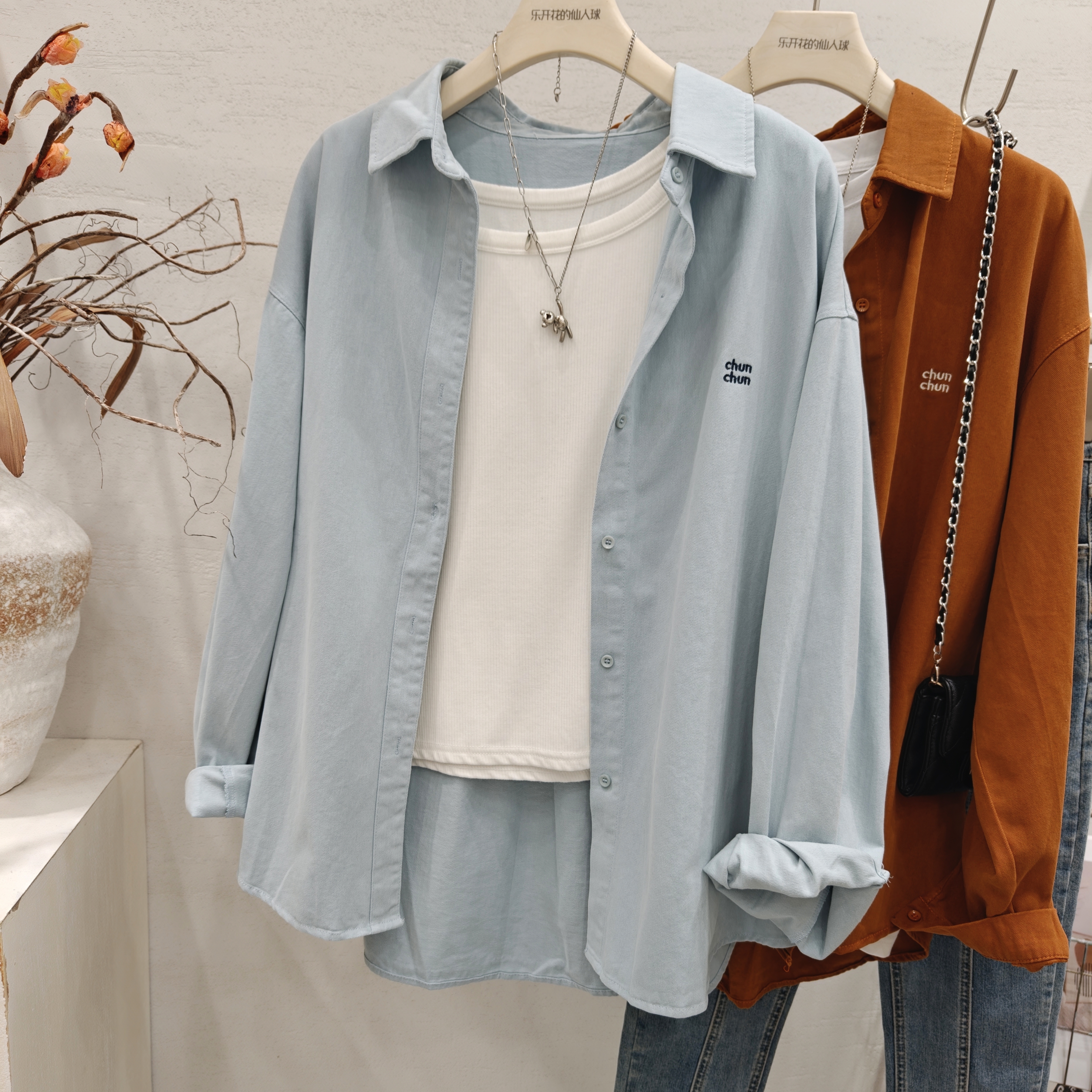 全棉磨毛加厚衬衫女秋季休闲宽松