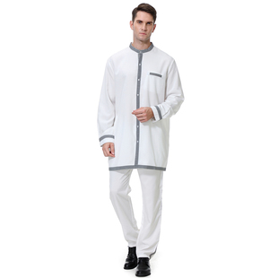 男装 纯色礼拜服长衫 休闲大袍两件套 mu斯林长袍少数民族服装 22新款