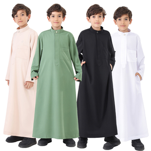 新款纯色休闲中东沙特阿拉伯男孩长袍儿童旅游演出服迪拜旅游服饰