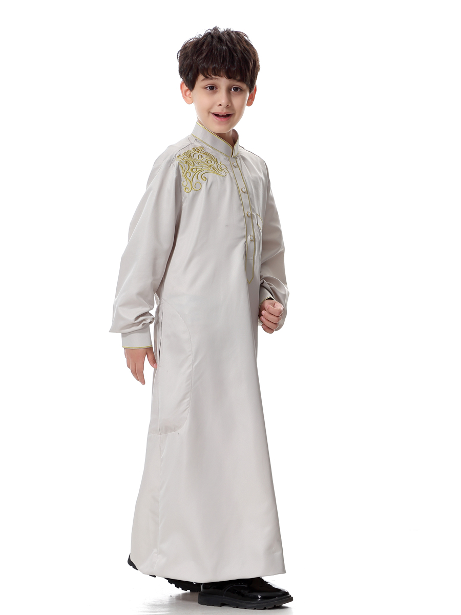 新款男童儿童长袍中东阿拉伯民族服装青少年绣花长衫立领长袖长款