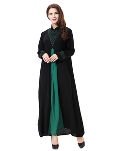 19春秋新款女装连衣裙mu斯林民族服装女士长袍纯色修身长裙大袍夏