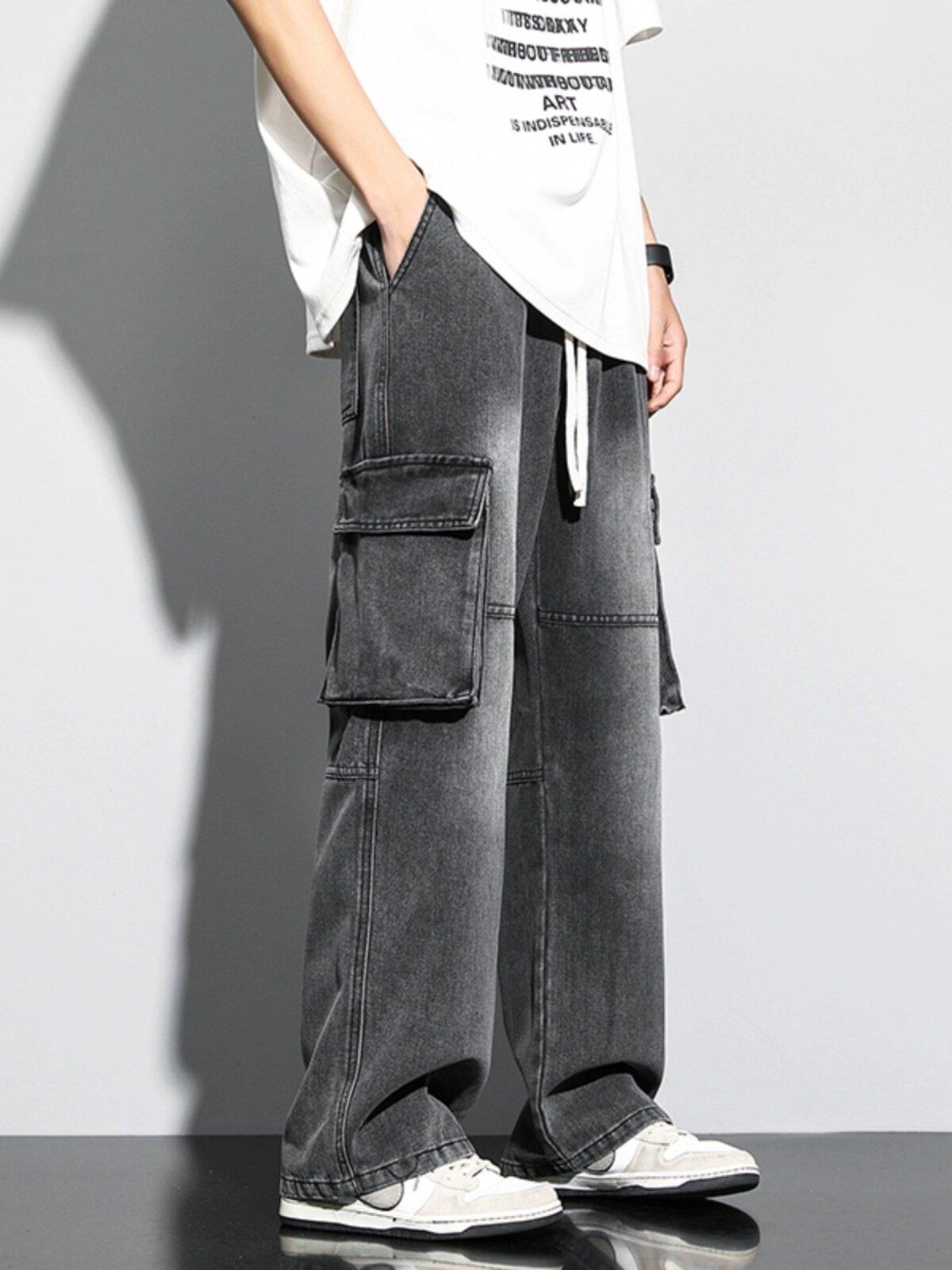 CARGO JEANS MENS VELVET AMERICAN MENS LOOSE STRAIGHT PANTS MENS PANTS AUTUMN AND WINTER NEW CASUAL PANTS