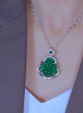 绿色满锆大肚佛锁骨链佛公项链