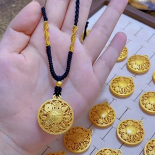 花丝黑绳镂空八宝罗盘莲花项链气质轻奢女挂件编织链毛衣链锁骨链