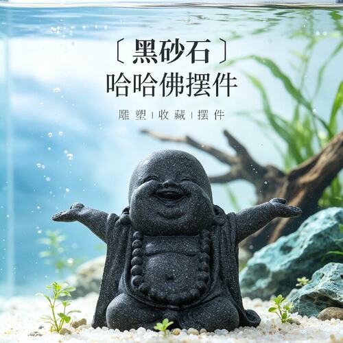 黑砂石弥勒佛鱼缸造景摆件