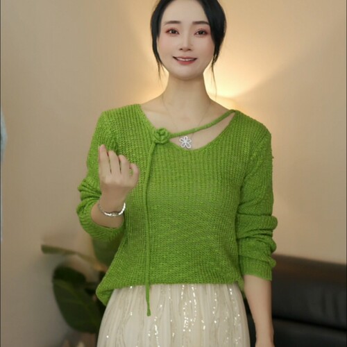 氛围感立体花朵飘带毛衣女针织衫