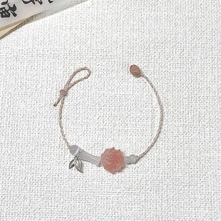 小红书爆款手链绯红玛瑙中式牡丹花竹节手工编织手链国风极细手绳