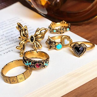 大英博物馆系列飞鸟爱心戒指小众设计复古做旧轻奢珐琅高级感指环