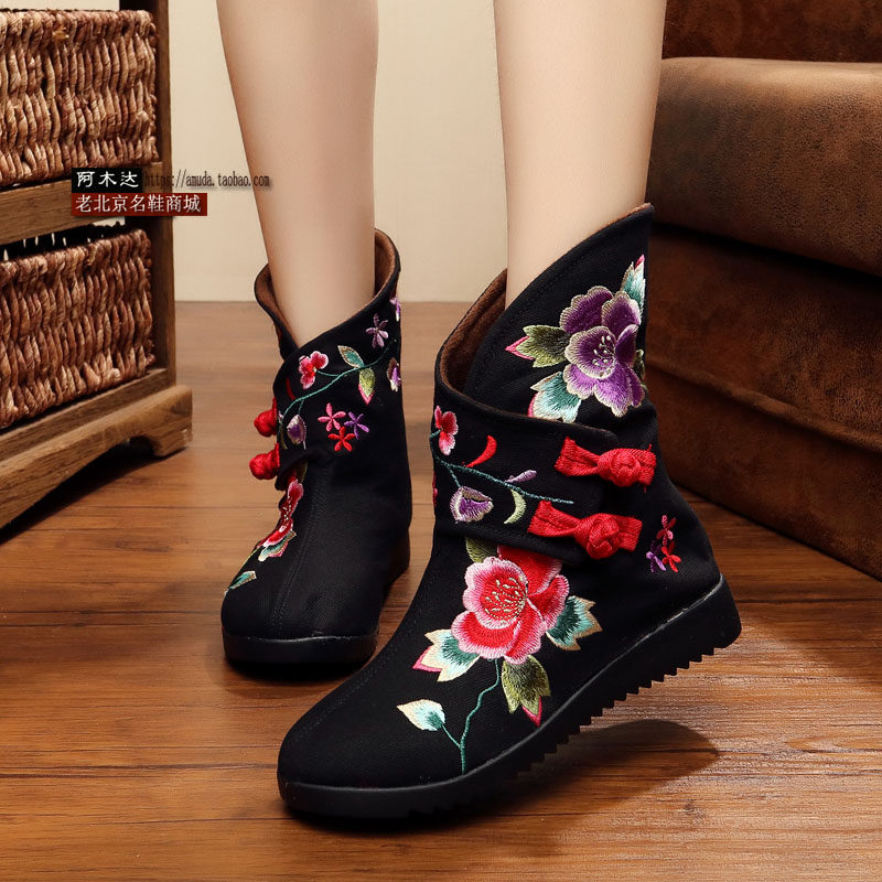 2021 AUTUMN AND WINTER NEW OLD BEIJING CLOTH SHOES COTTON ETHNIC STYLE CHINESE STYLE EMBROIDERED BOOTS WOMENS SHOES DANCING RETRO