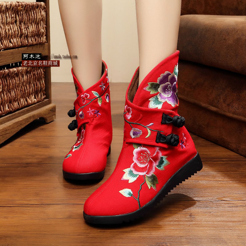 2021 AUTUMN AND WINTER NEW OLD BEIJING CLOTH SHOES COTTON ETHNIC STYLE CHINESE STYLE EMBROIDERED BOOTS WOMENS SHOES DANCING RETRO