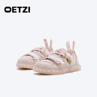 oetzi女童中大童板鞋 冬加绒加厚粉色休闲男童皮毛一体雪地靴厚底
