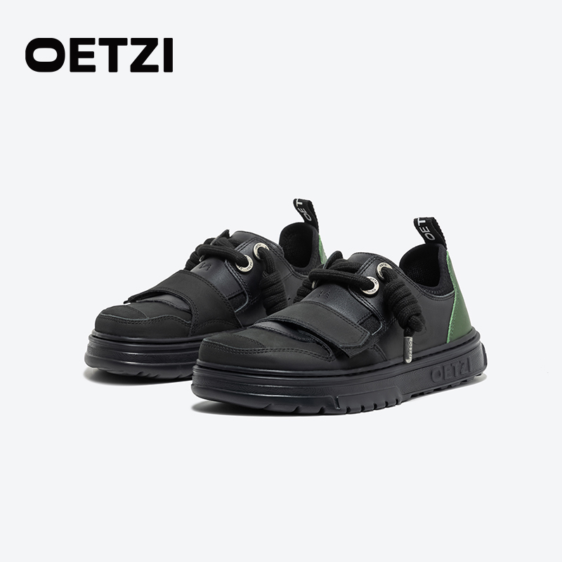OETZI真皮板鞋女厚底春秋超轻底低帮鞋休闲系带单鞋丑萌鞋情侣款