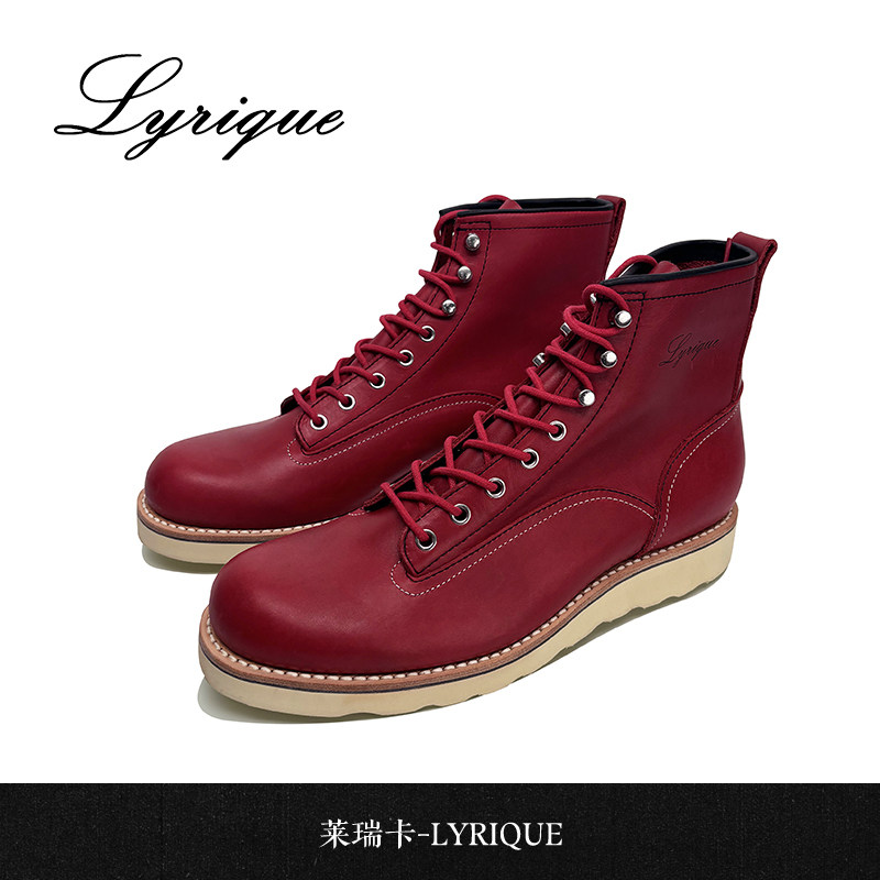 Lyrique莱瑞卡 高帮鞋女厚底真皮粗跟马丁靴秋冬红色皮鞋短靴时尚