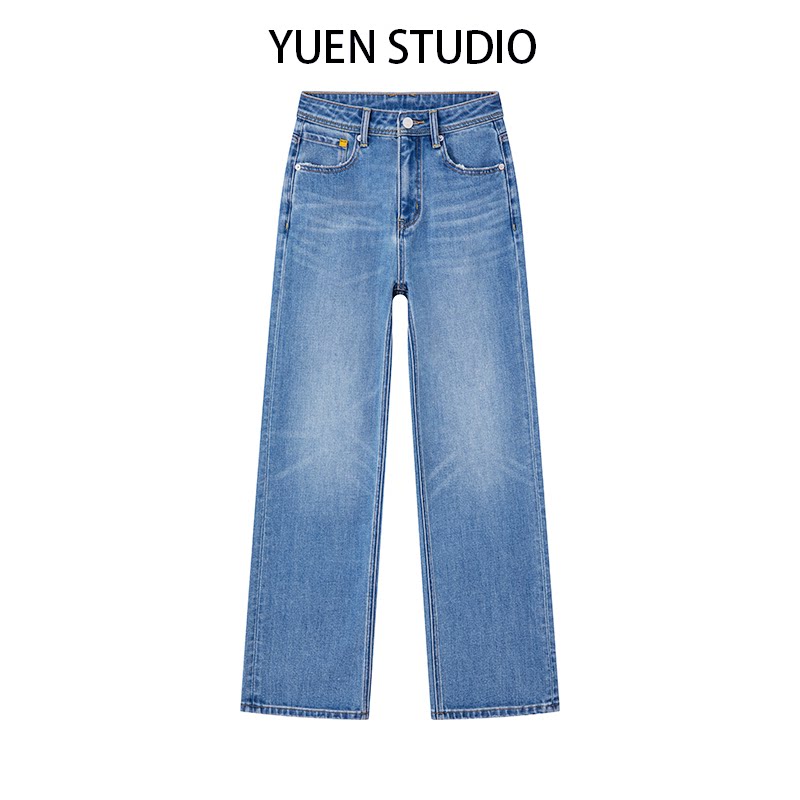 YUEN【8817】秋季气质春雾时尚大牌显瘦牛仔裤弹力窄版直筒阔腿裤