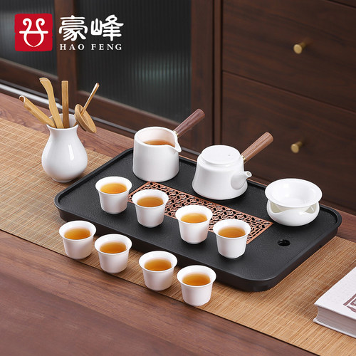 白瓷功夫茶具套装家用陶瓷客厅简约干泡茶盘轻奢现代小套侧把茶壶