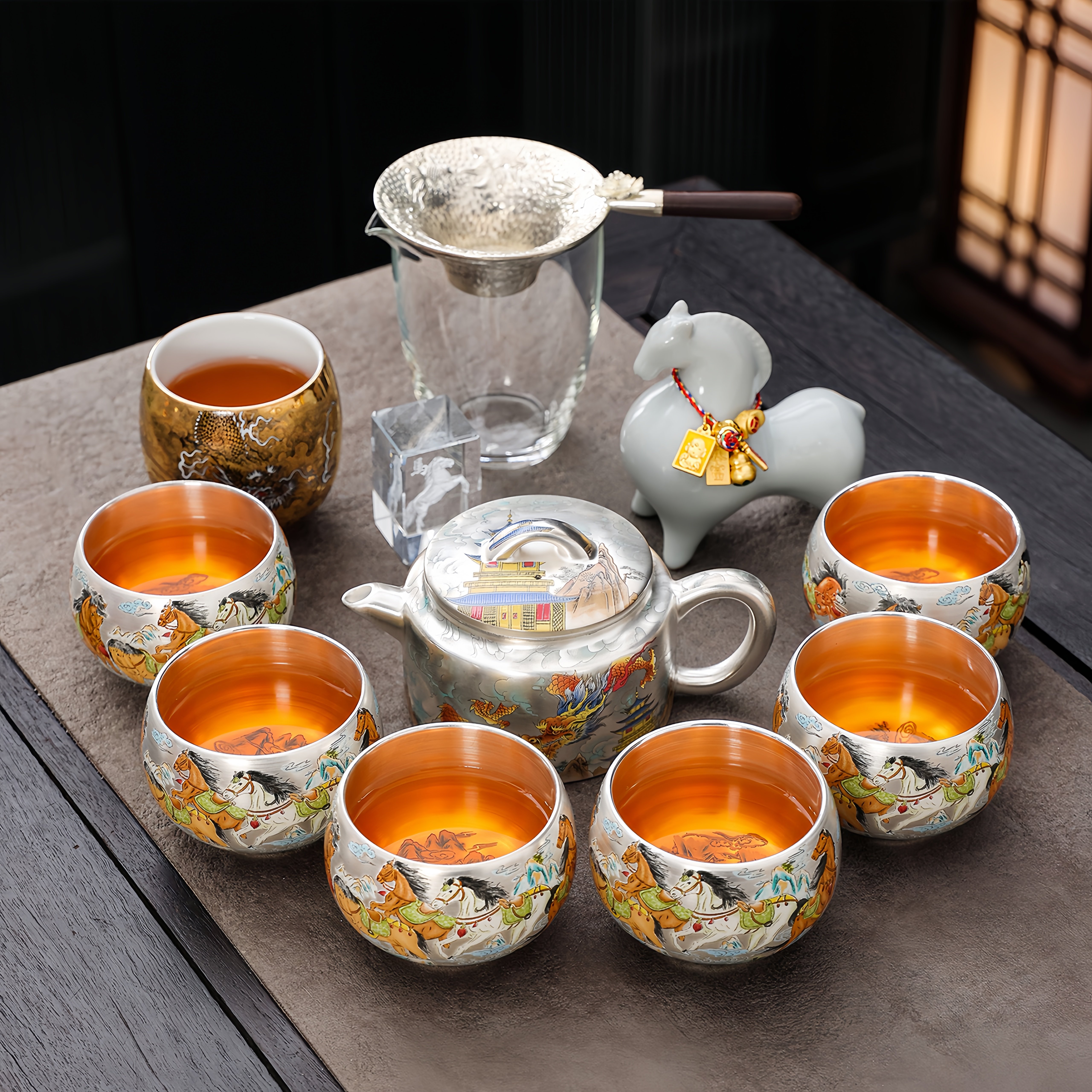 鎏银功夫茶具套组茶壶茶杯整套高档轻奢送长辈领导老师乔迁礼物