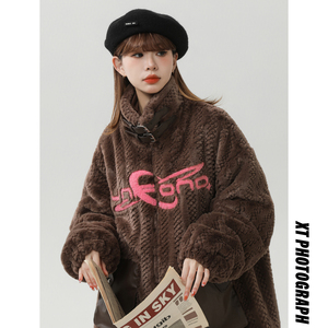 2024冬季工装羊羔毛撞色PU皮口袋女加厚外套 B213-8097-P158控198图片