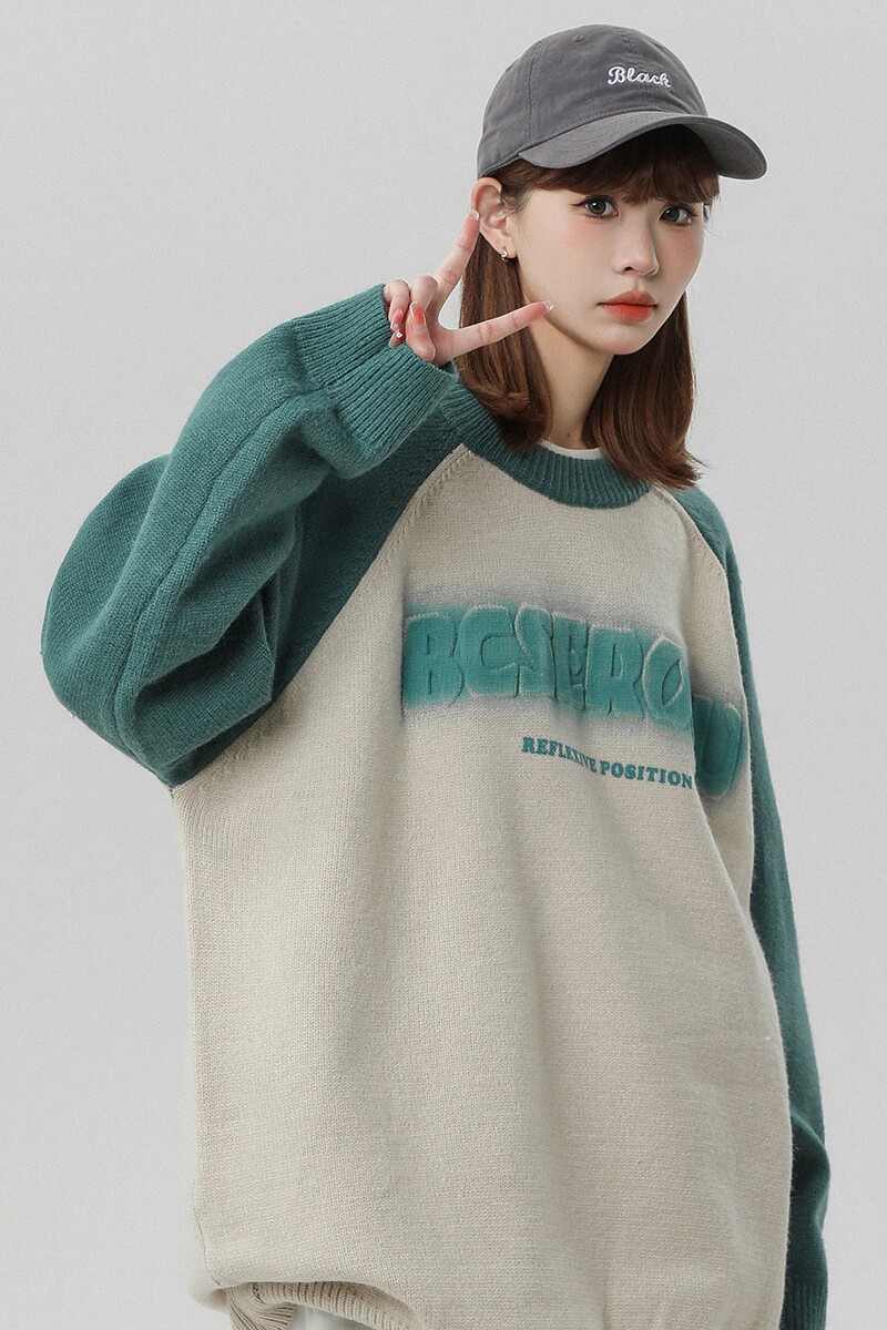 2024秋冬拼接撞色毛衣女字母钢印印花针织衫B213-8077-P70控88,针织衫/毛衣,星座617A-4
