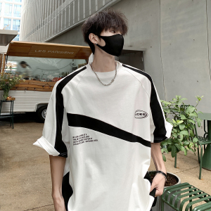 24SS男夏装新款薄款拼接撞色短袖t恤 B213-8133-P38控58图片
