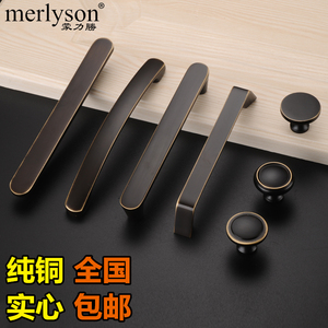 纯铜柜门拉手美式北欧简约欧式橱柜门抽屉把手全铜新中式拉手单孔