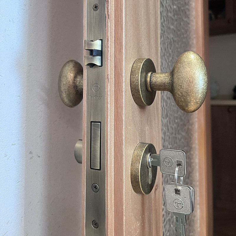 世连泰好全铜卧室内美式黑色复古金色纯铜球形把手静音门锁卫生间