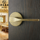 世连泰好门锁黑色美式 仿古纯铜室内卧室卫生间全铜门锁把手无钥匙