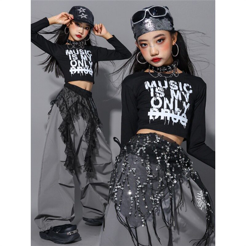 2026新款女童jazz爵士舞演出服少儿练功服上衣潮儿童街舞表演