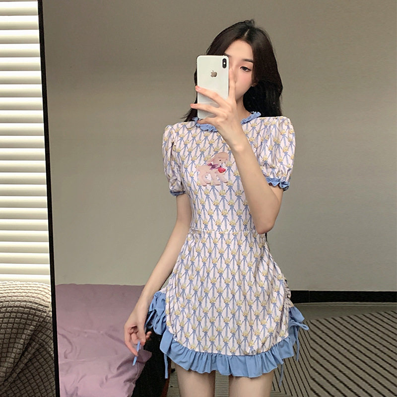 2026新款一件代发女士连体裙式平角裤保守短袖遮肉清新可爱沙滩出