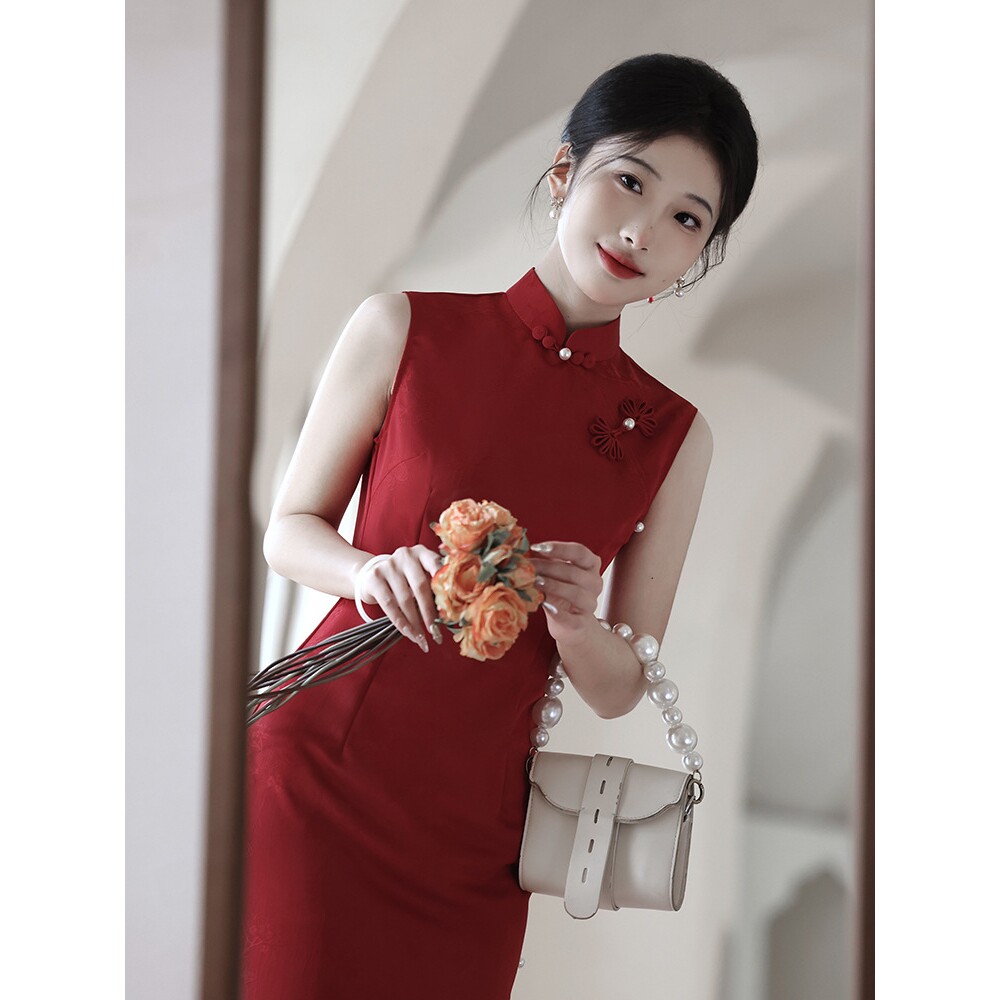 2026新款红色新中式旗袍敬酒服夏季无袖晨袍女新娘结婚订婚礼服裙