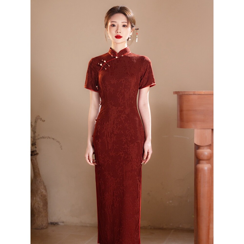 2026新款旗袍改良复古敬酒服新娘短袖红色订婚新中式结婚连衣裙女