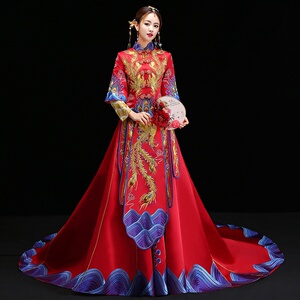 2025新款秀禾服拖尾新娘结婚中式礼服嫁衣长袖旗袍秀和服龙凤