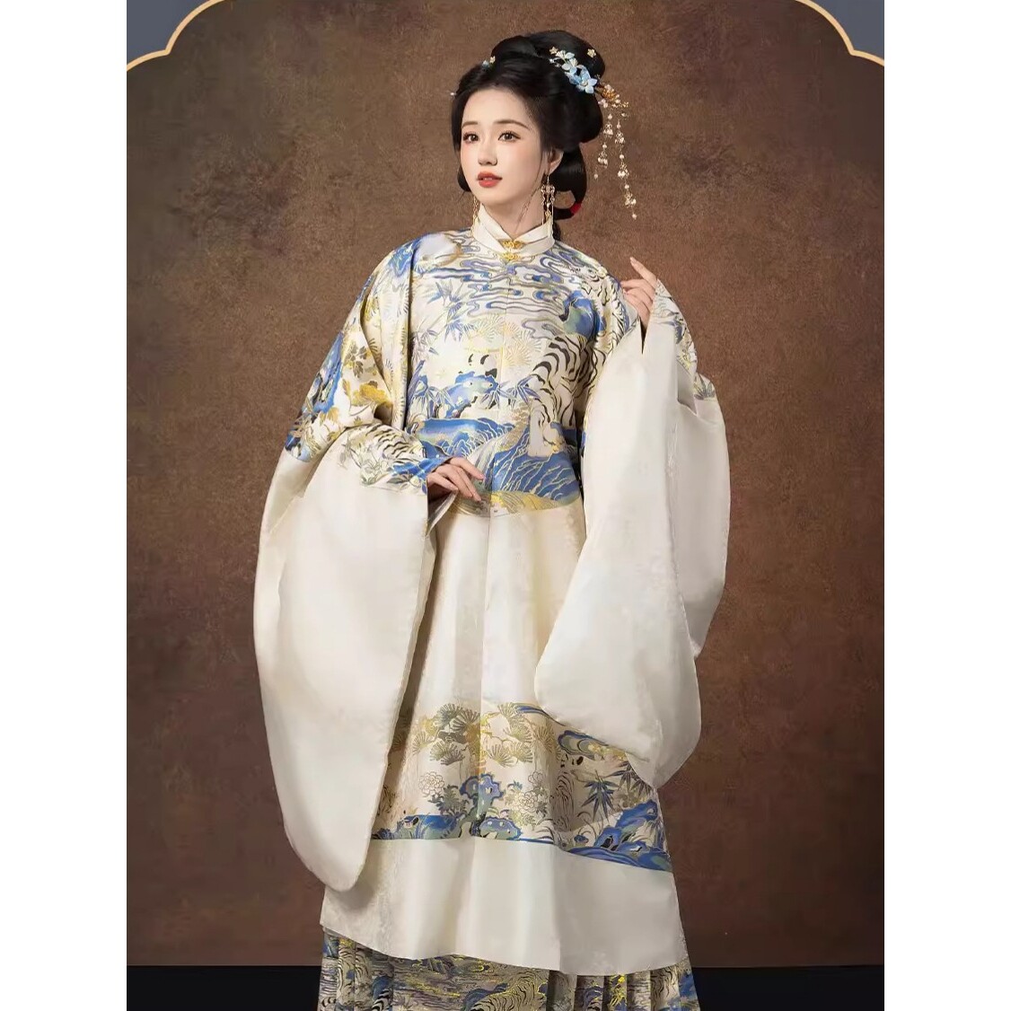 2026新款大明贵女重工织金仿妆花立领斜襟长袄织金马面裙套装成人