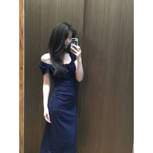 高级感长裙收腰显瘦方领辣妹气质连衣裙女2025新款 田心蓝蓝 春夏