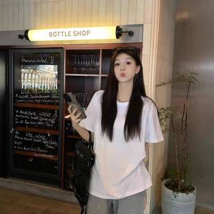 简约白色休闲基础款 早春慵懒风圆领宽松显瘦套头上衣 短袖 T恤女装