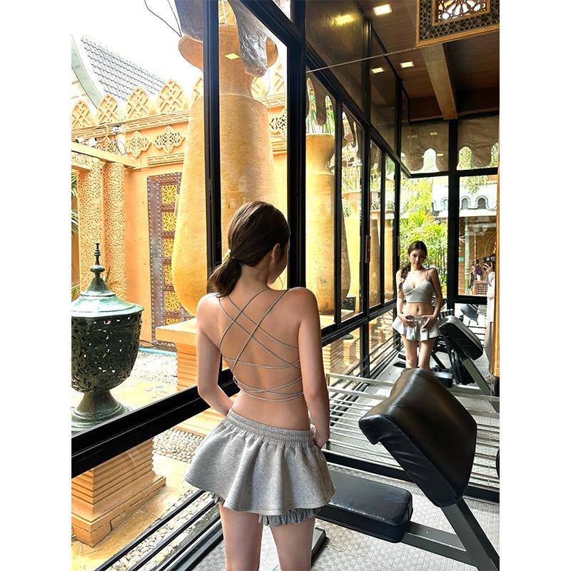 FuunJ 巴恩美背波点露背挂脖吊带背心女性感辣妹外穿上衣(带胸垫)